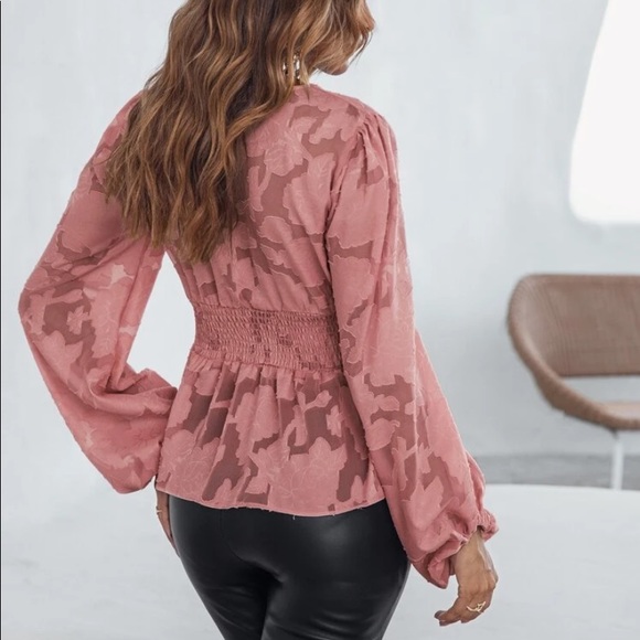 Romantic floral appliqué button detail peplum blouse redwood - Picture 9 of 16